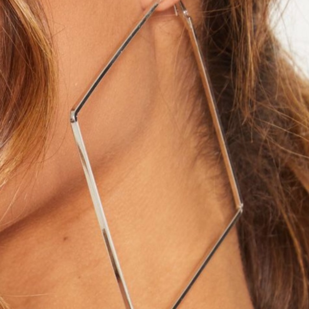 Gold square large hoop earrings